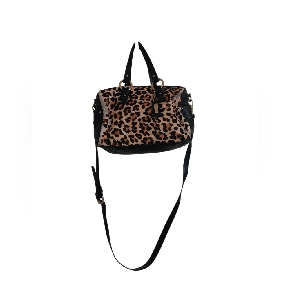 Cole Haan Leopard Print Satchel with Black Straps